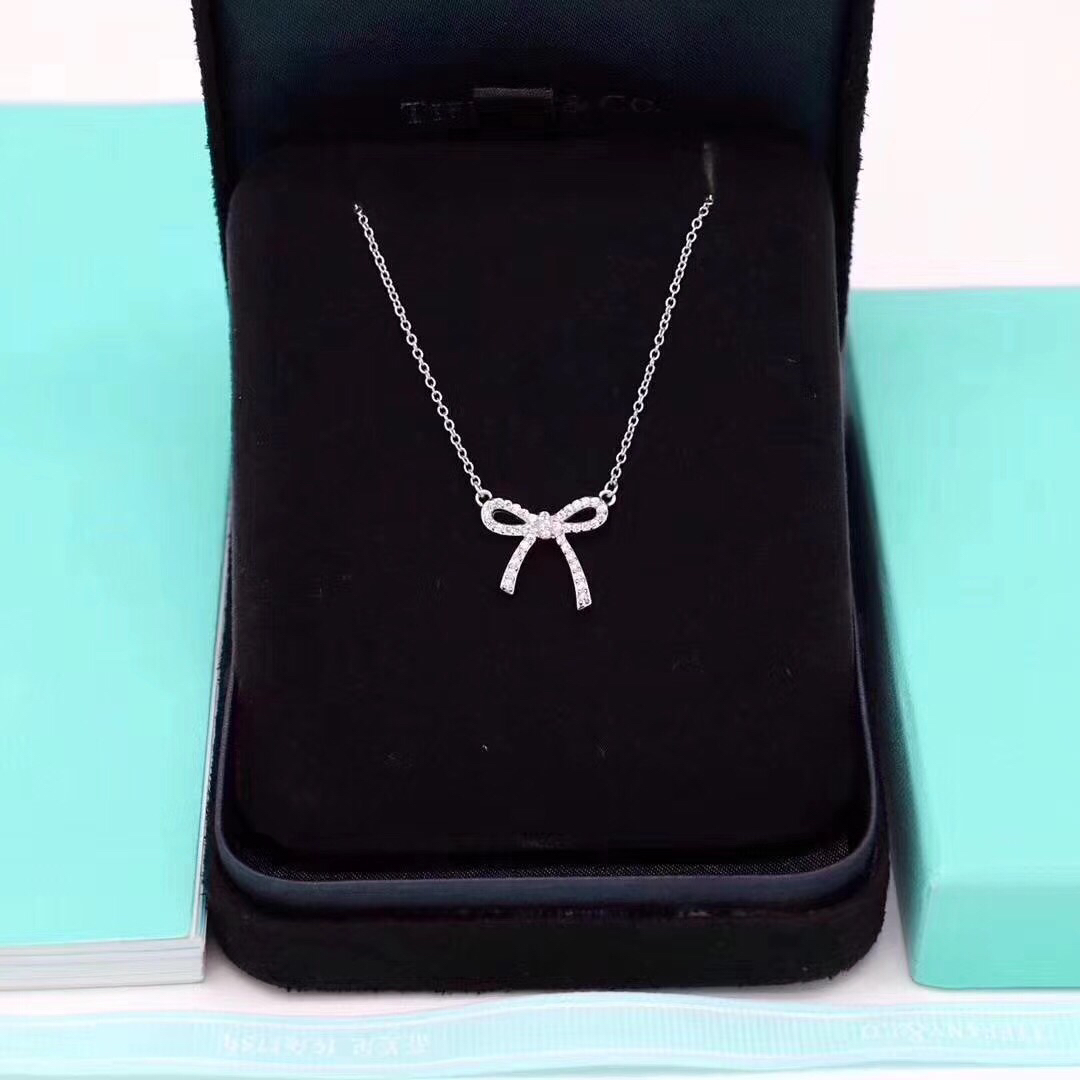 Tiffany Mini Full Diamond Bow Pendant Necklace - Original Replica Club