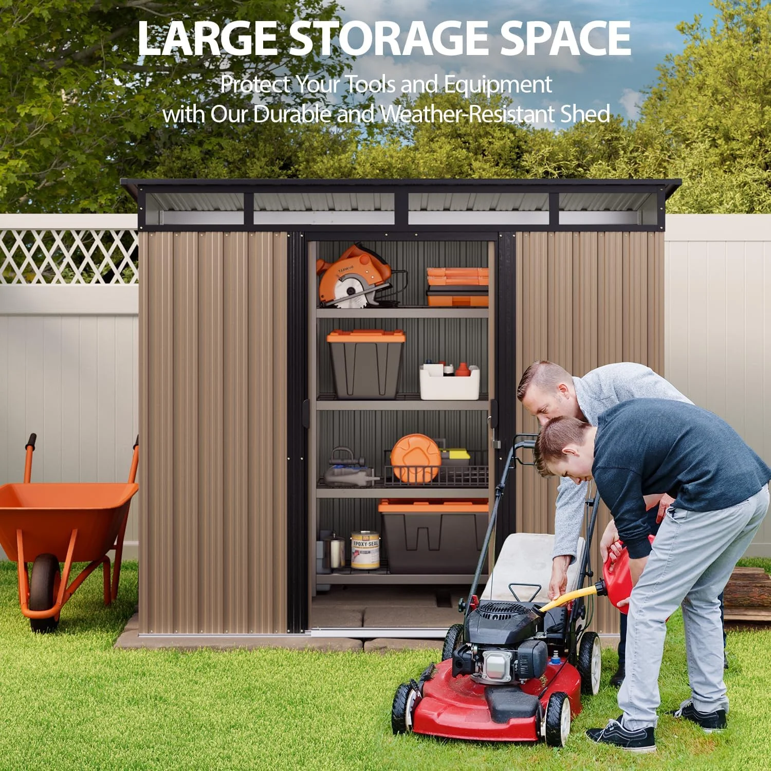 5'x3' Outdoor Storage Shed, Asofer Shed and Outdoor Storage Clearance, Weatherproof Tool Shed, Brown - Image 44