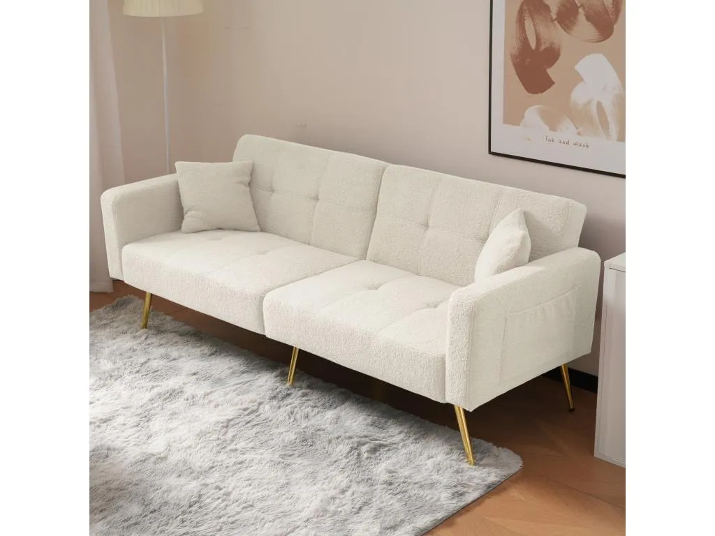 Sofá cama convertible de 2 plazas en tejido Patriciabaezcasa - 175x64x72 cm - Patas de Patriciabaezcasa dorado - Blanco