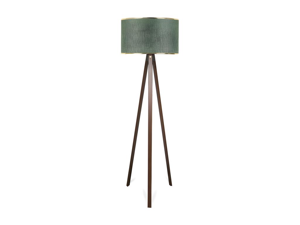 Lámpara con trípode de madera Parnoe y pantalla de tela H140cm 1xE27 - Caqui y Dorado