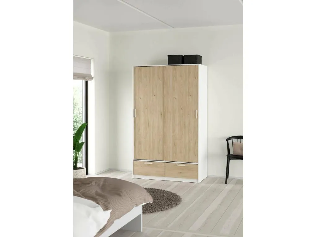 Armario 2 puertas Banakdecoracion Muebles de dormitorio Vestidor Armario de ropa 121x60 h200 cm Blanco y Banakdecoracion 30960JBPR