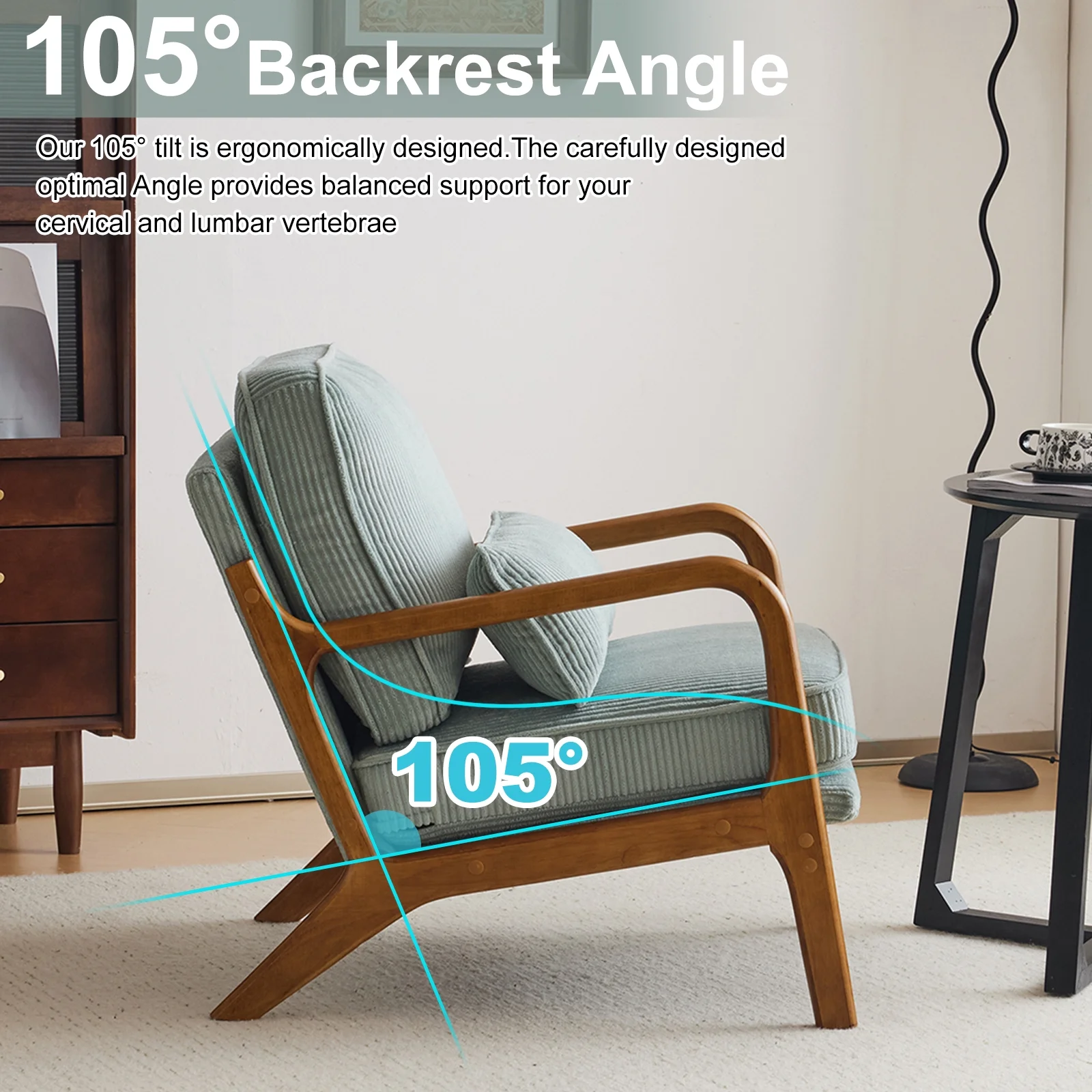 Ktaxon Accent Chair Corduroy Upholstered Armchair, Reading Club Chair with Pillow and Solid Wood Frame for Living Room Bedroom Furniture Off White - Image 166