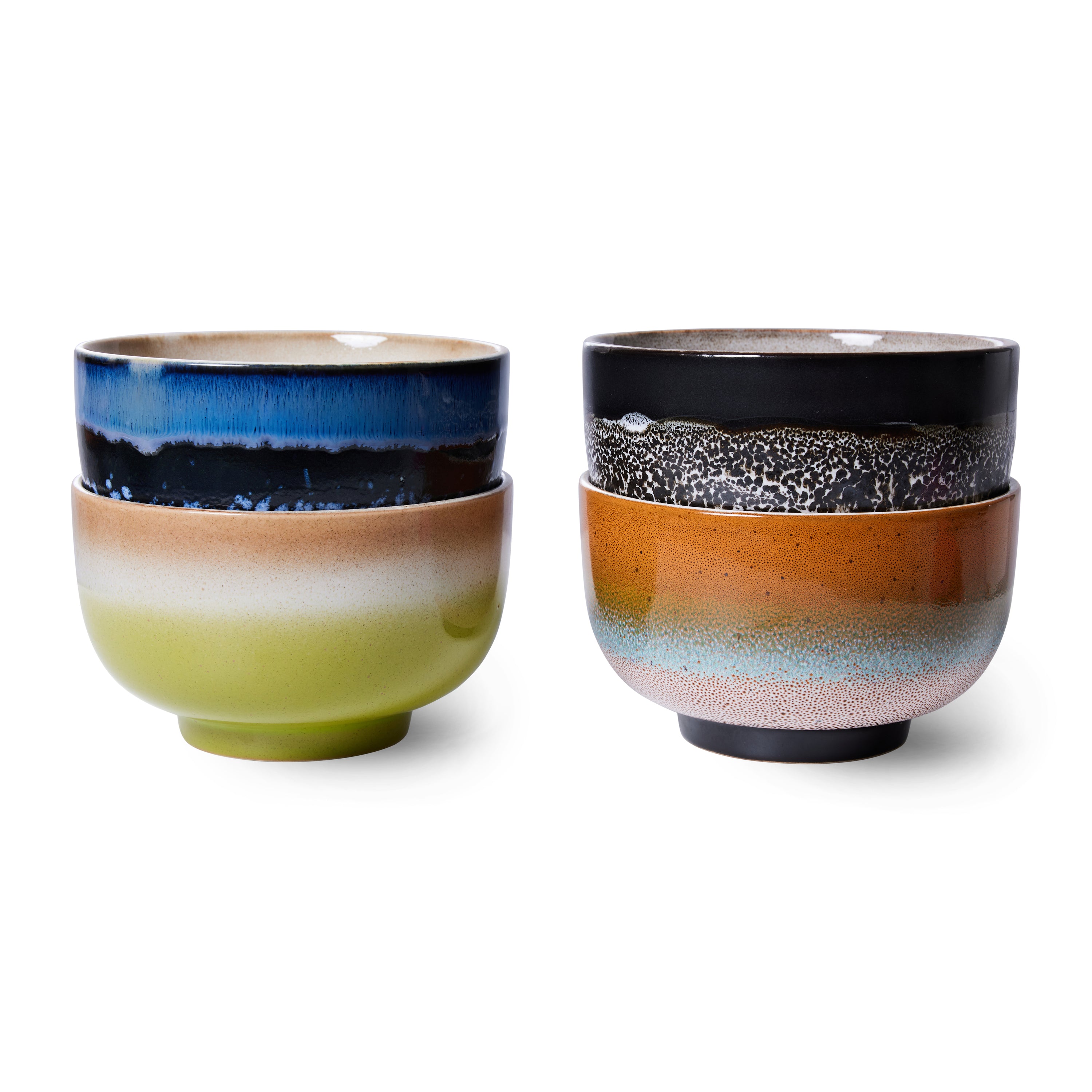 HKliving 70's Ceramics Noodle Kommen Ø 13,5 cm - Set van 4 - Groovy