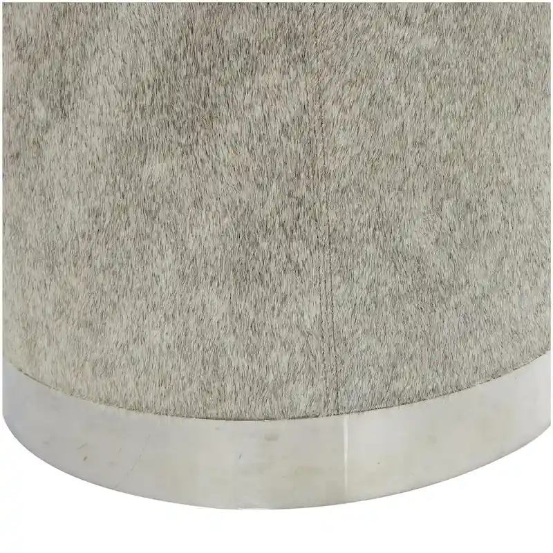 Gray Leather Patchwork Living Room Stool with Silver Metal Base - Roche River Decor