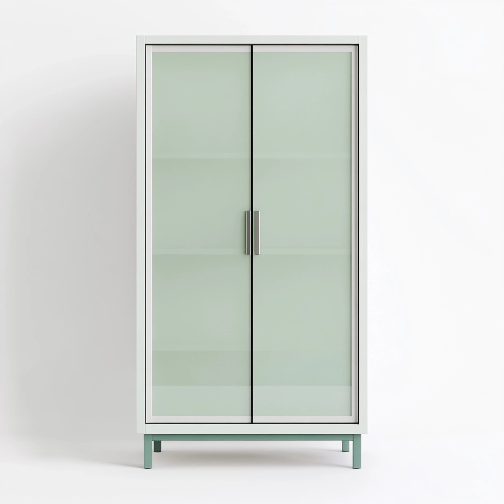 Armario de salón con puertas de vidrio esmerilado estructura metálica blanco y verde almacenamiento moderno 180x100x45 cm HU8624337
