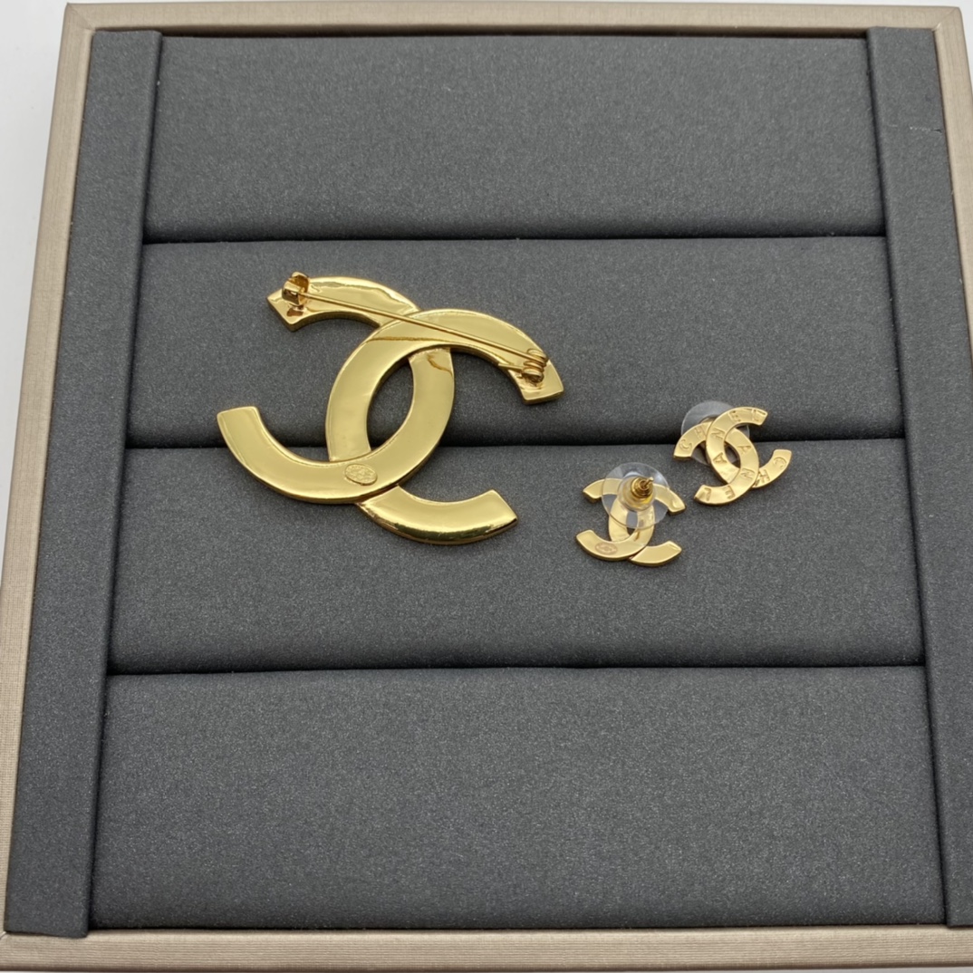 Chanel Debossed Monogram Brooch Earrings - Original Replica Club