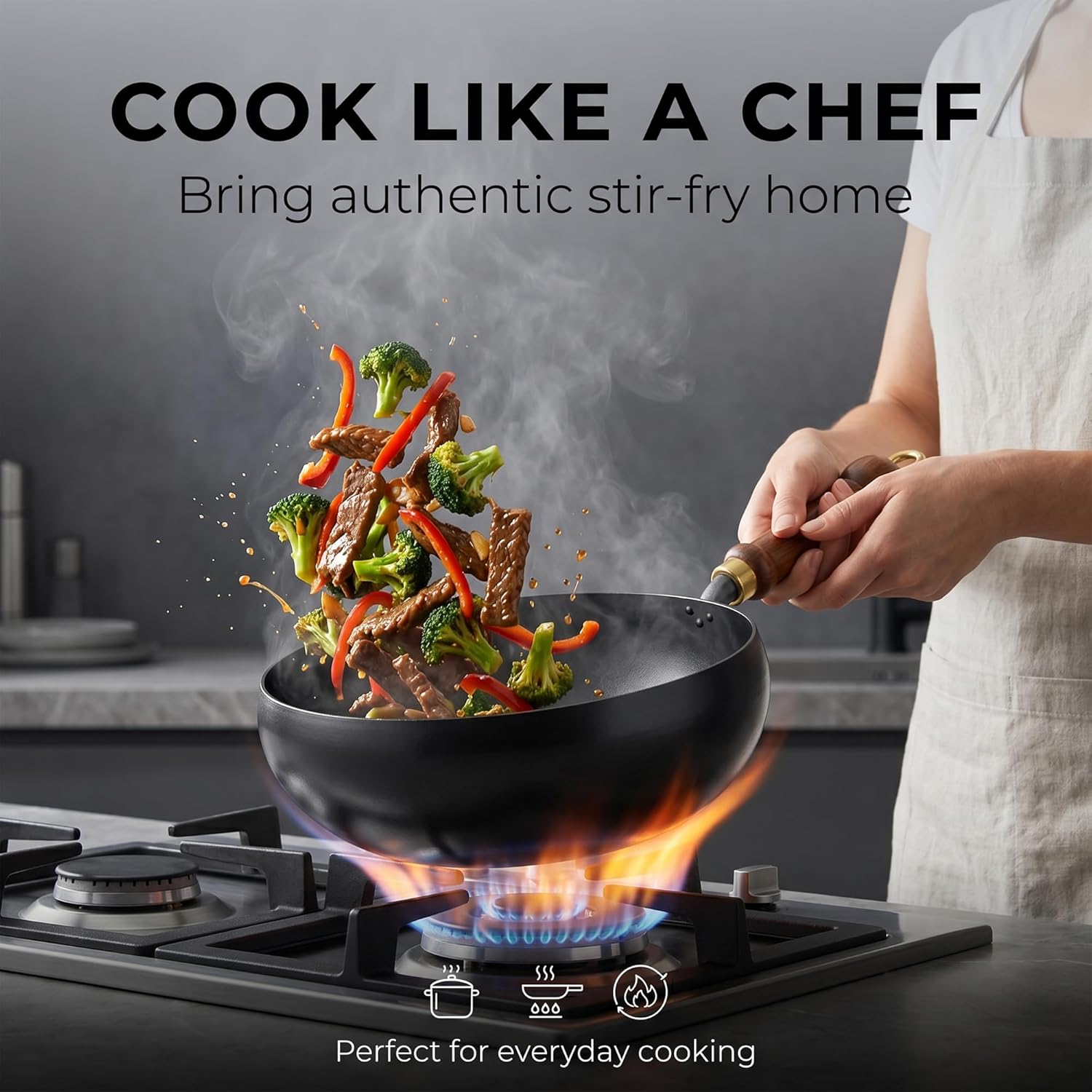 Cast Iron Wok Japanese Cookware with Lid Pan Cooking Thick Soup Hand Hammered Frying Pot Hotpot Mini Small Asian Non-stick Upgraded Sauce Steel Carbon Deep Enamel Skillet(No Lid,11in)