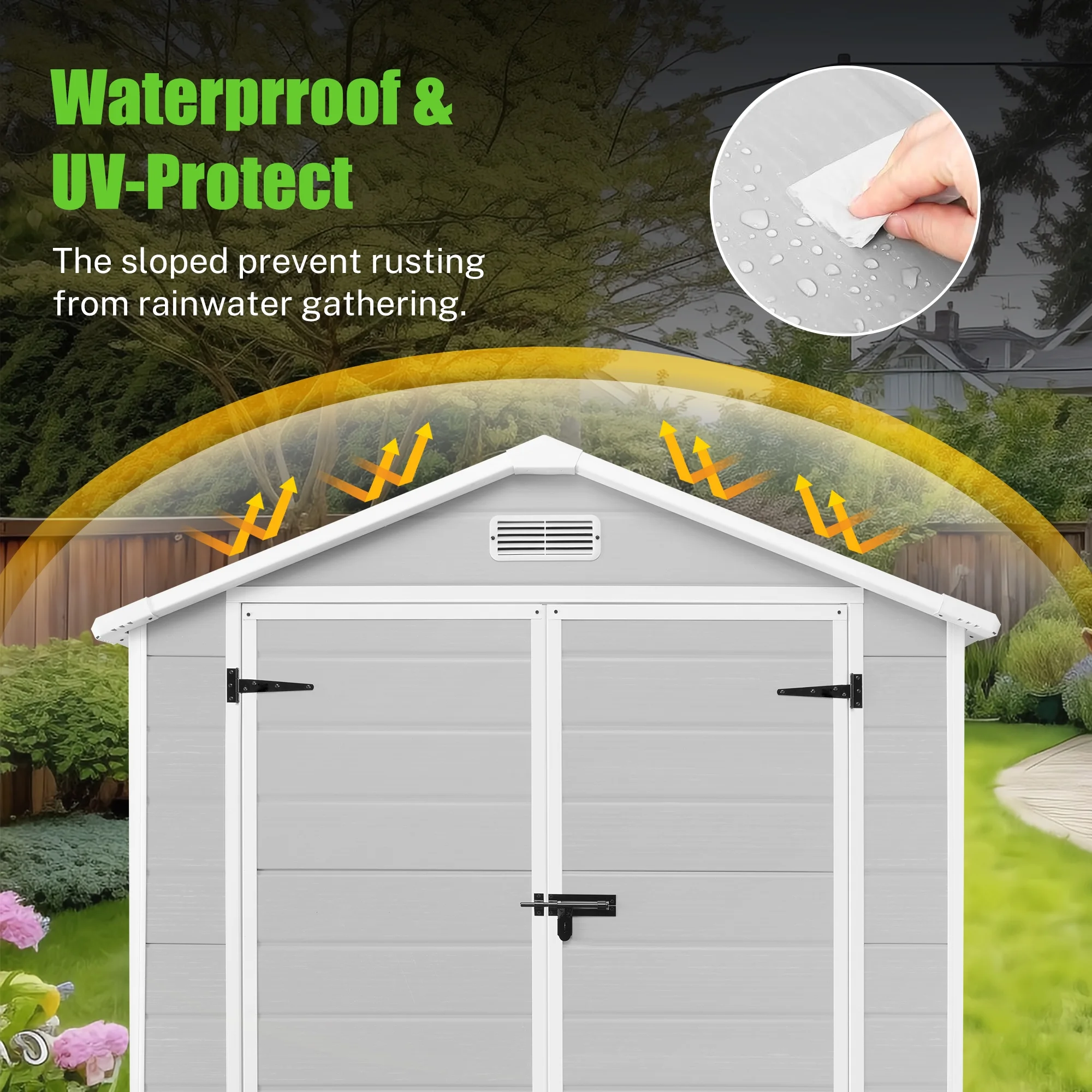 Syngar 6' x 4' Outdoor Plastic Storage Shed, Tools Storage Shed, All Weather Garden Shed with Lockable Doors, Reinforced Floor and Pitched Roof, Outdoor Storage Shed for Backyard, Patio, Lawn - Image 9