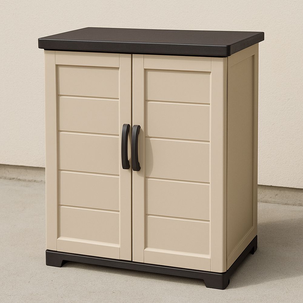 Armario de almacenamiento beige y negro con puertas y estantes ajustables 90x45x94 cm