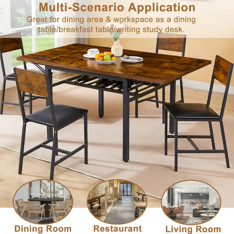 Contemporary Industrial 63.2" Extendable Dining Table with Drop Leaf, Accommodates 6