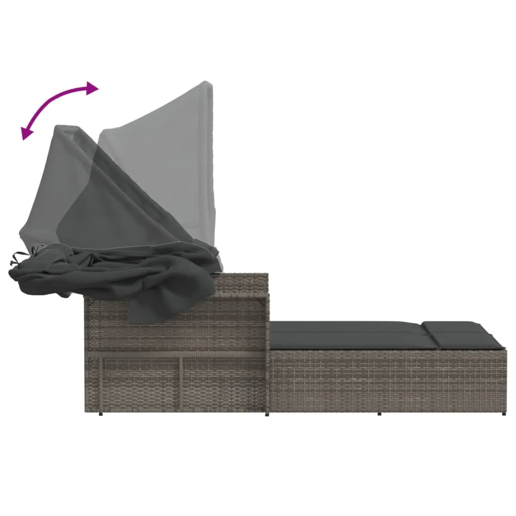 vidaXL Powder Coated Steel Removable Canopy and Cushions Double Sun Lounger, Beige - Image 14