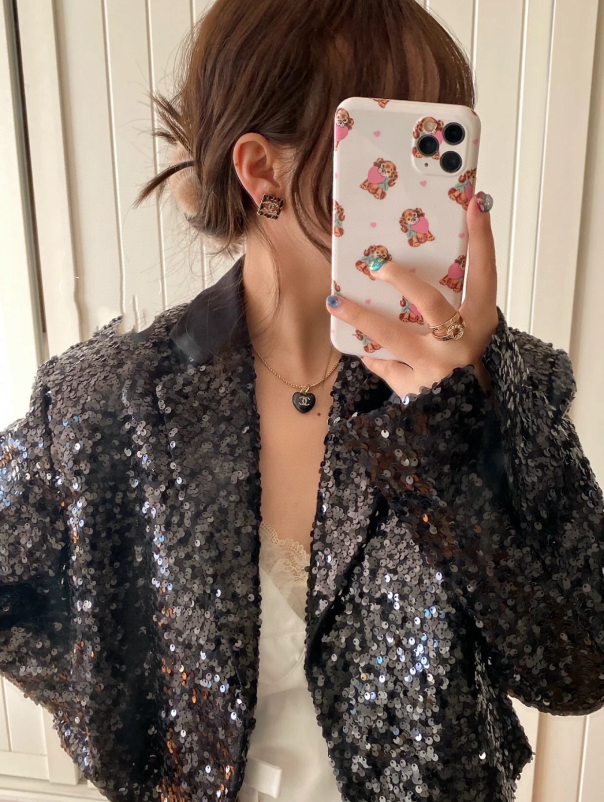 Chanel Black Heart Pendant Necklace and CC Pearl Drop Earrings - Original Replica Club