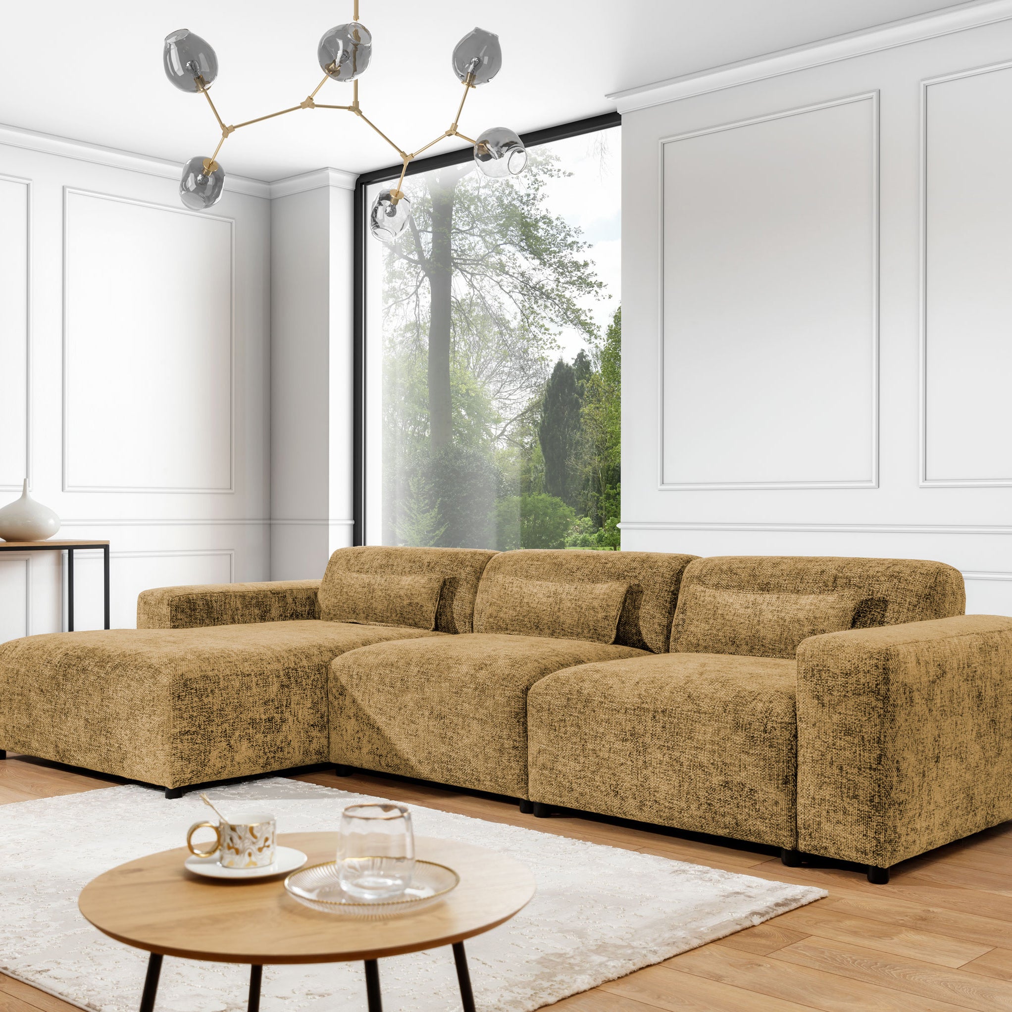 by fonQ Velura Hoekbank Links Big - Chenille - Oker