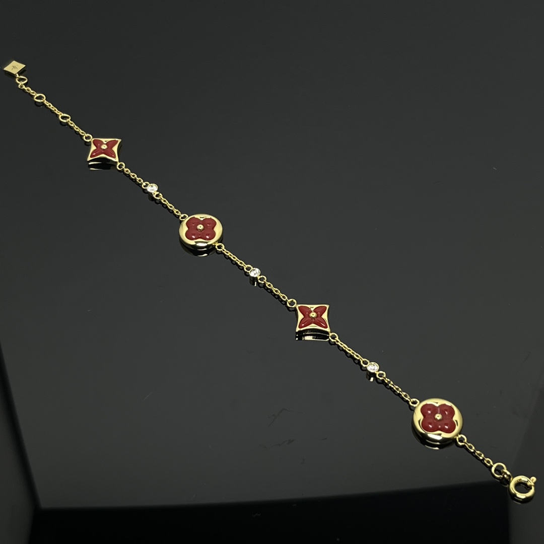 Louis Vuitton Red Carnelian BB Star Sun Blossom 4 Motifs Bracelet - Original Replica Club