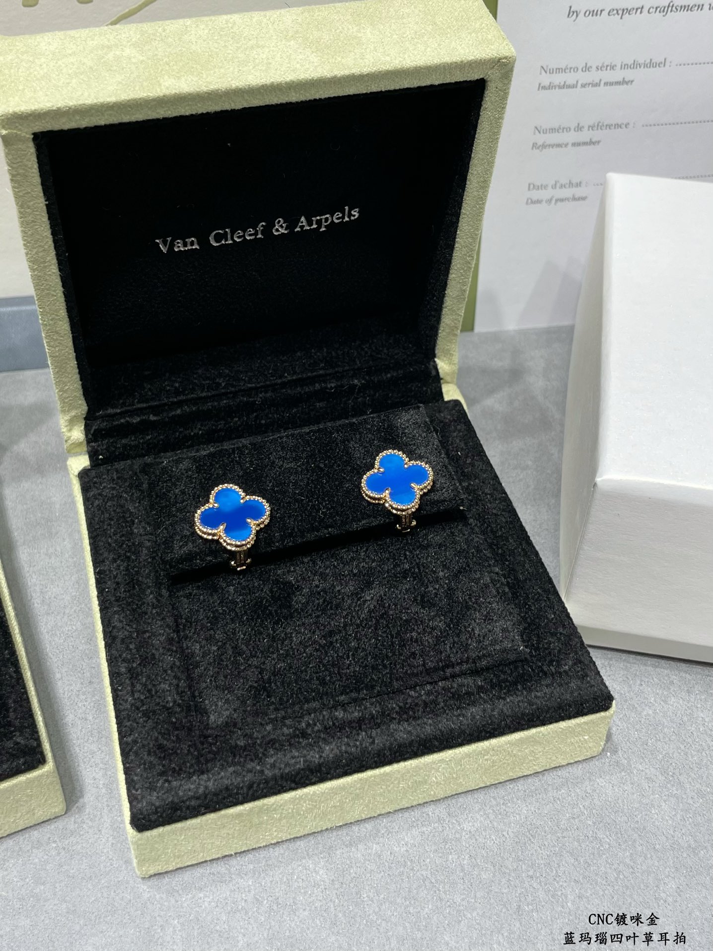 VCA Blue Carnelian Clover Earrings - Original Replica Club