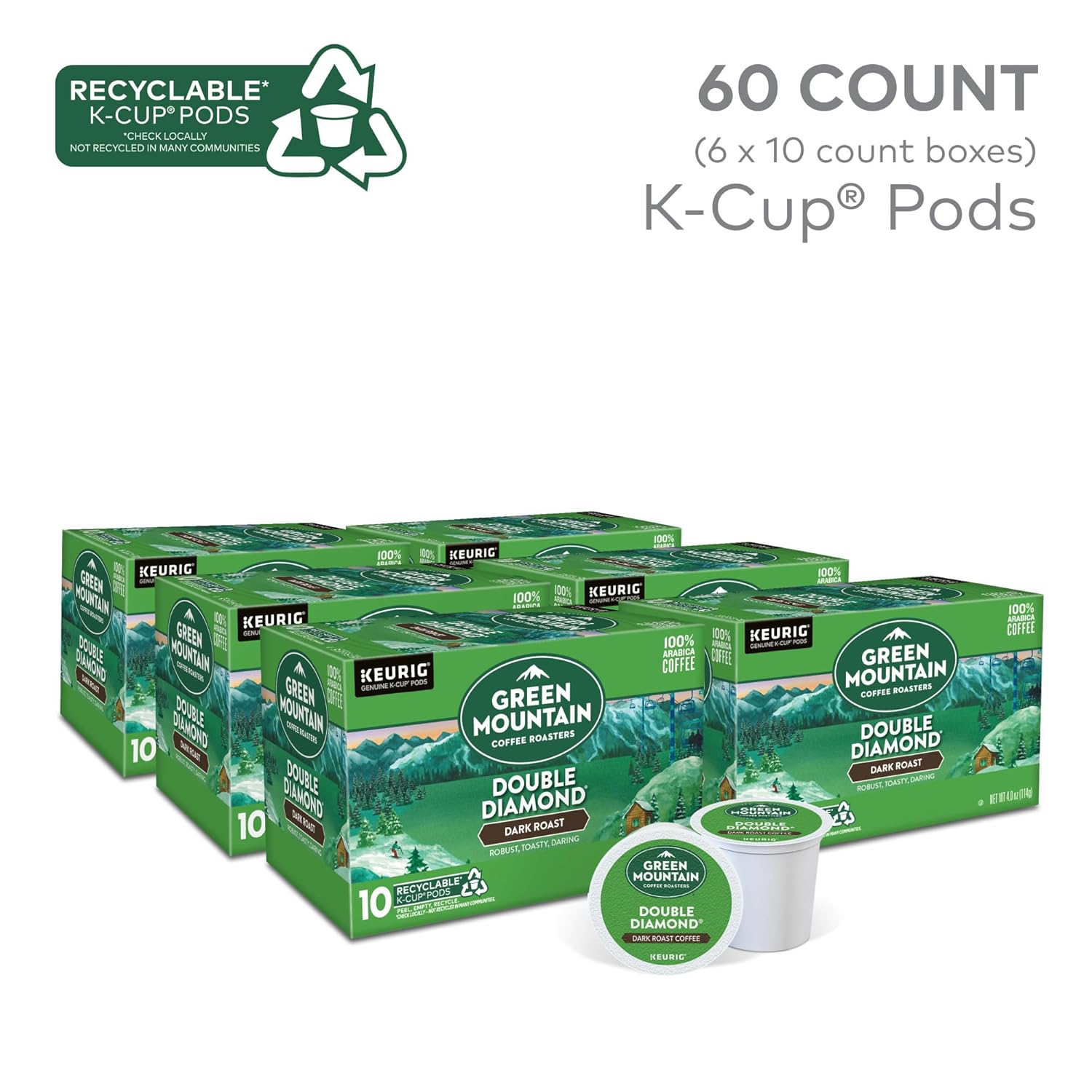 Green Mountain Coffee Roasters Double Diamond Keurig Single-Serve K-Cup pods. Dark Roast Coffee. 60 Count (6 Packs of 10)