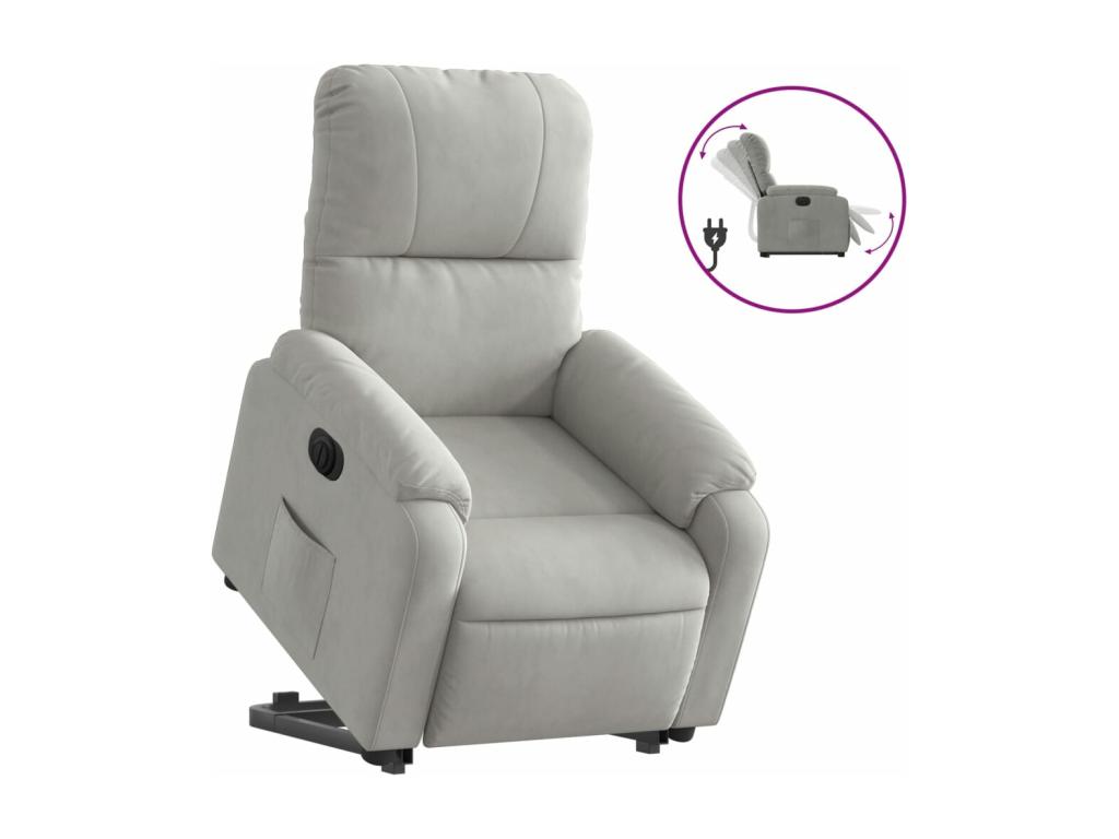 Sillón eléctrico reclinable elevable tela microfibra gris claro