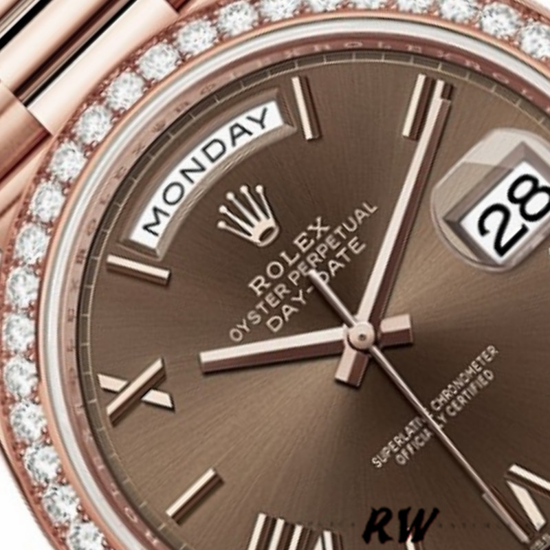 Rolex Day-Date 228345RBR Chocolate Brown Roman Dial Diamond Bezel 40mm Mens Replica Watch