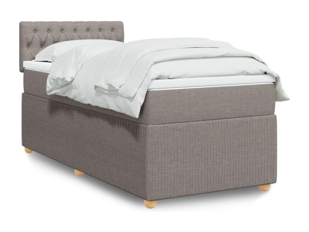 Cama box spring con colchón tela gris taupe 90x200 cm