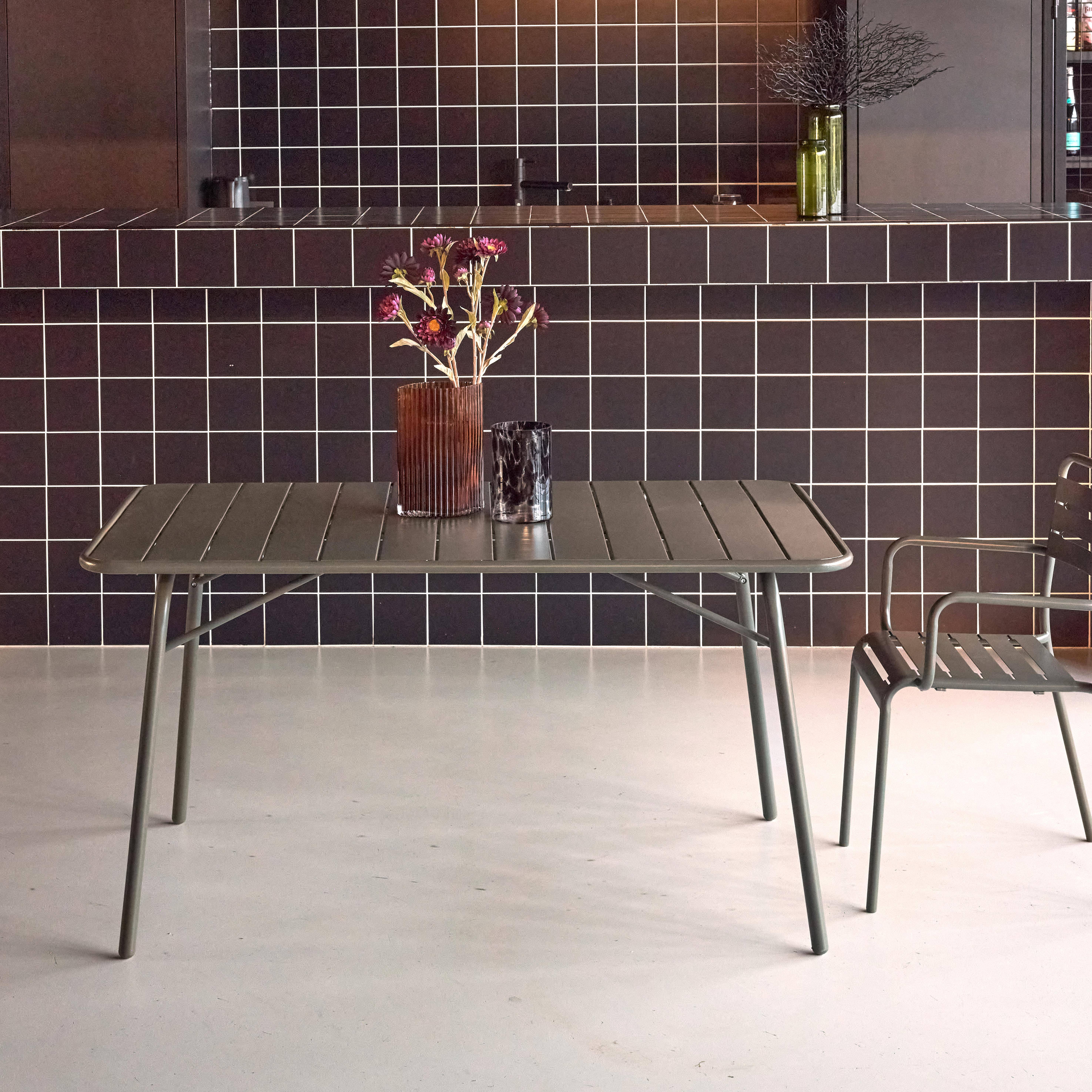 Amelia - Mesa de jardín bistró de acero plegable, 6 plazas, 140cm