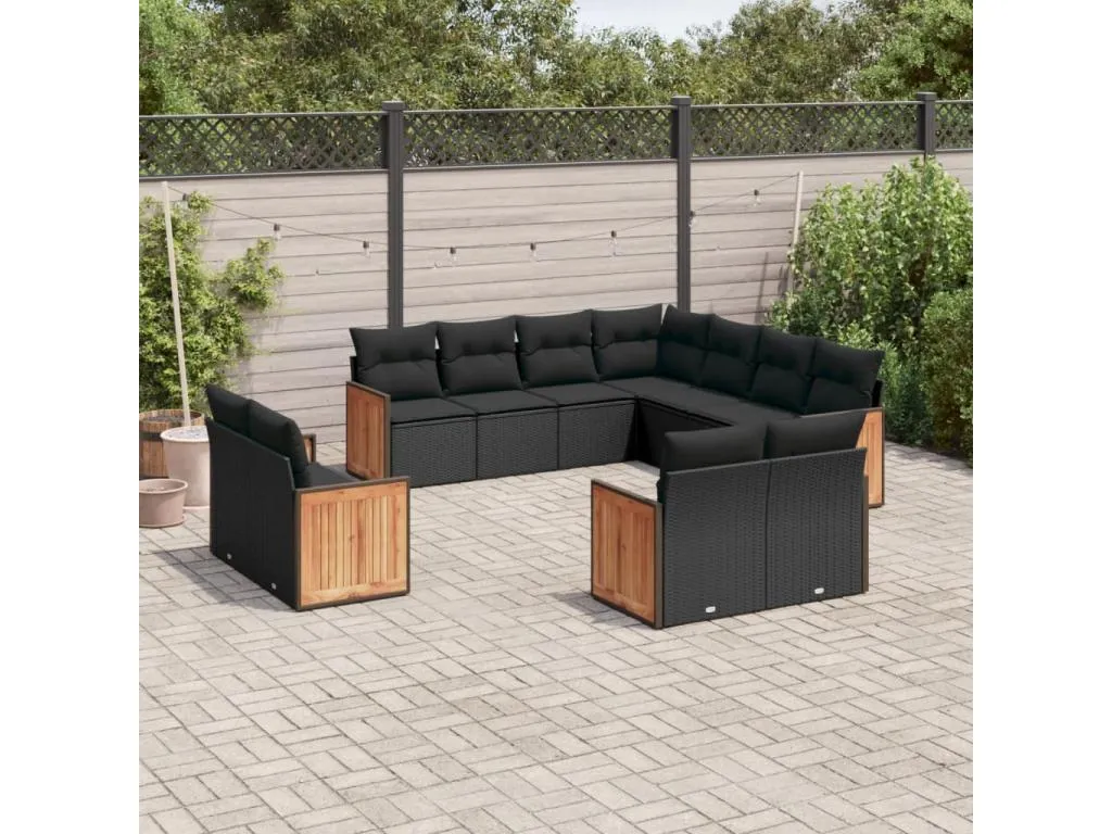 Set de sofás de jardín 11 pzas y cojines ratán sintético negro CSOS34612