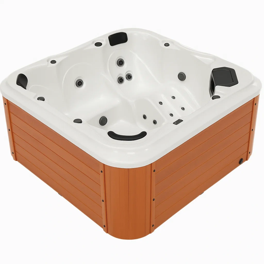 Spa de hidromasaje de 3 plazas blanco y madera con cubierta,21 chorros,Ancho 200 x Prof, 160 x Alt, 78 cm - MZjZLNl113kN