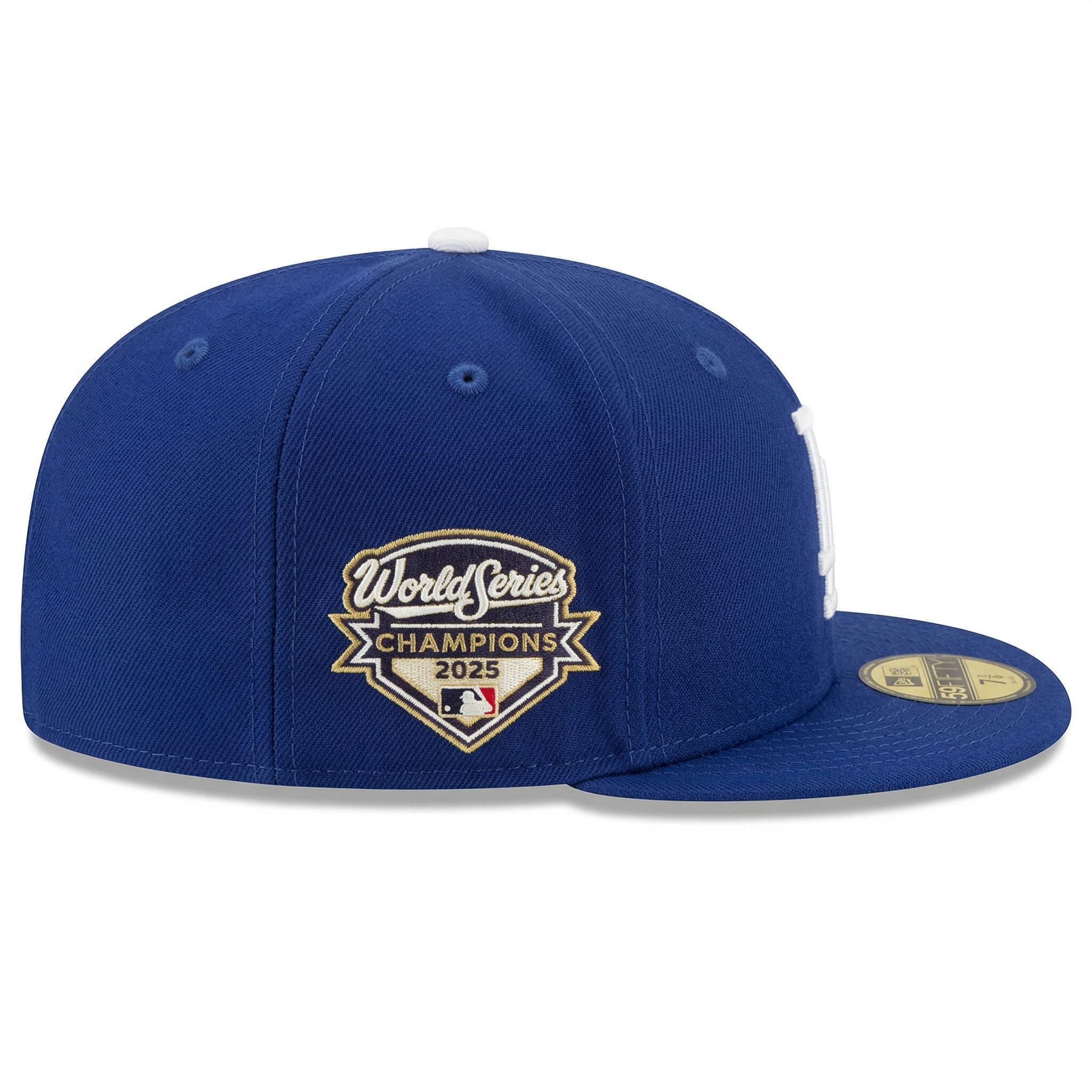 Side profile of Los Angeles Dodgers blue baseball cap
