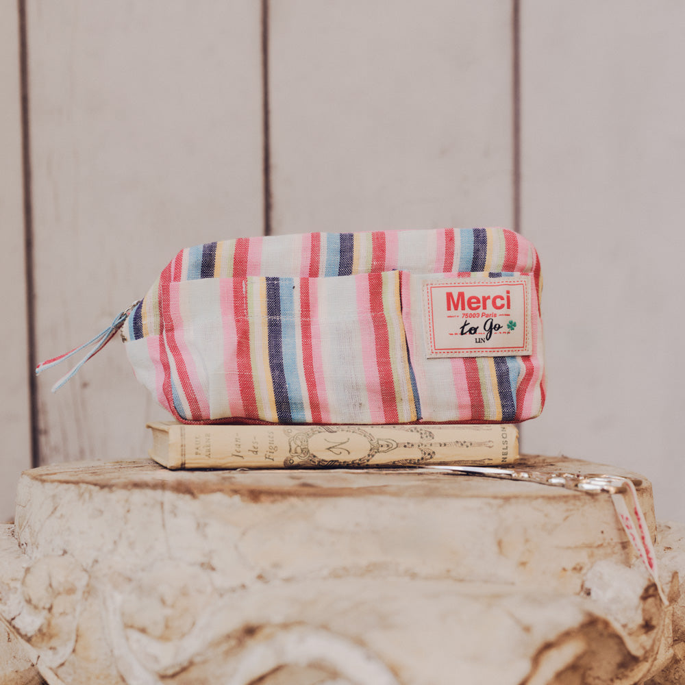 Merci - Trousse en lin lavé - Rayures Parasol