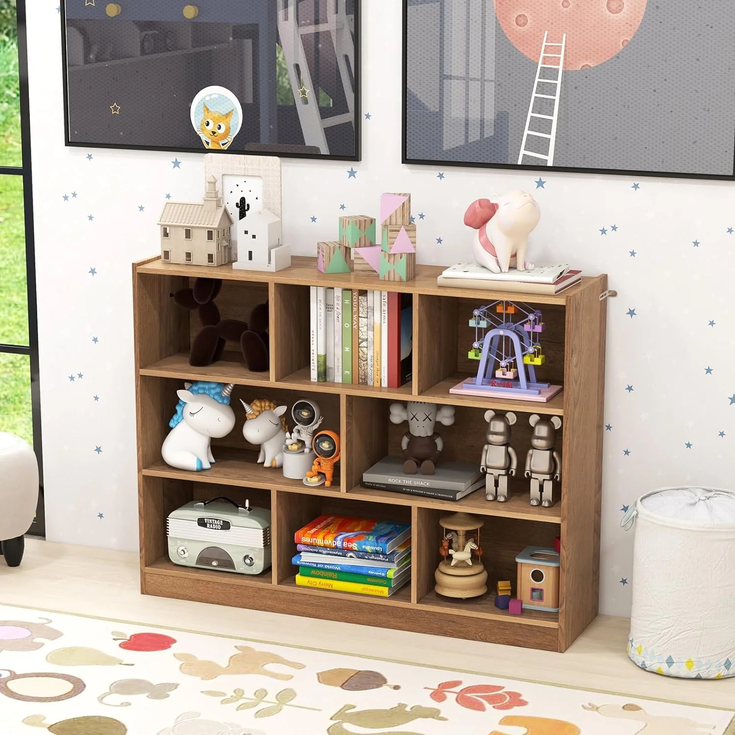 LOKO 3-Tier Open Shelf Bookcase, Floor Standing Wood Bookshelf for Bedroom, Living Room, Kids Room, 8 Cube Bookcase, 48 x 12.5 x 36.5 (Burlywood) - Image 14