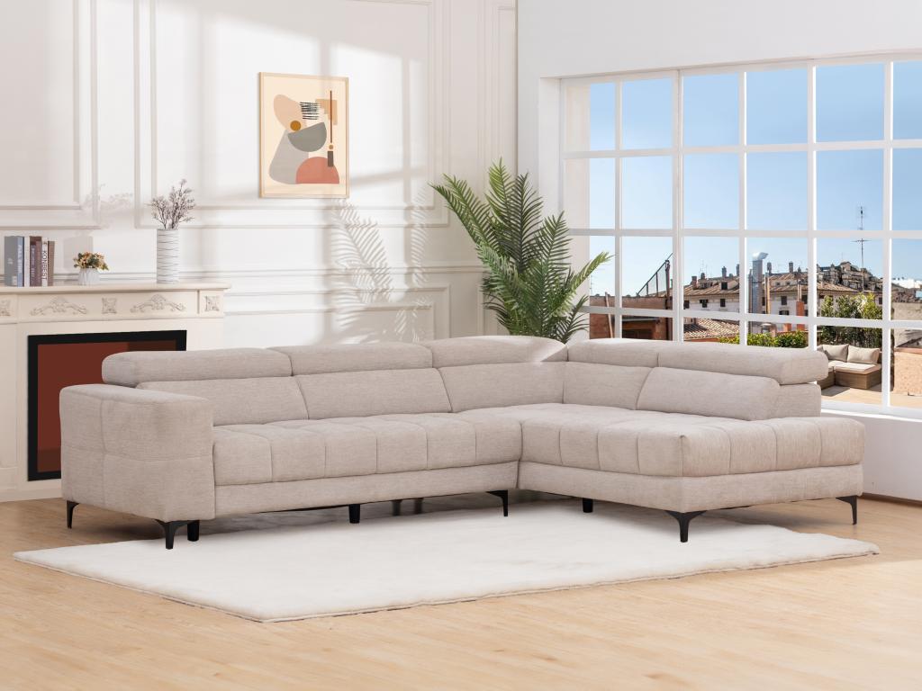 Sofá rinconera derecho relax eléctrico con asiento deslizante de tela beige MONISO