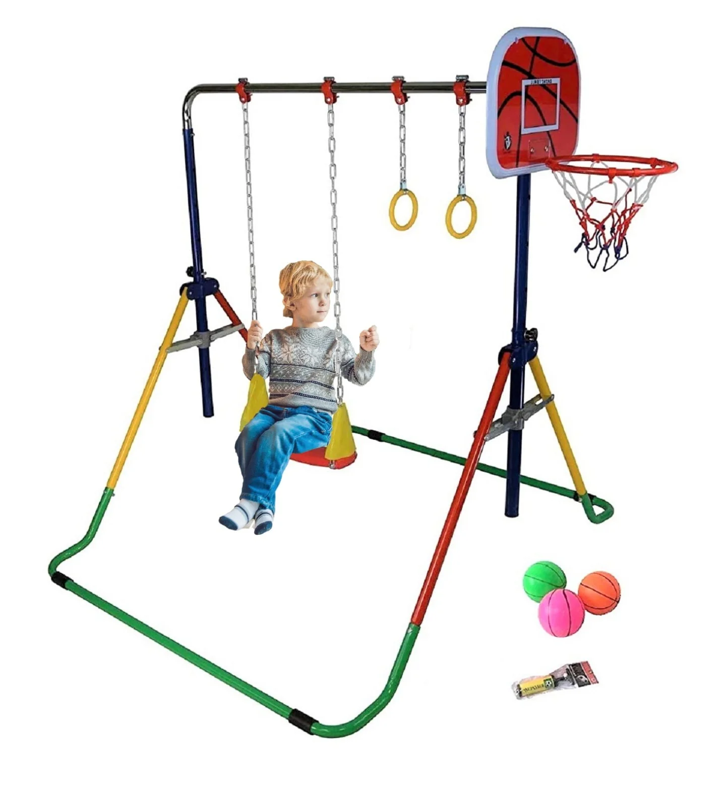 Adjustable Height Gymnastics Bar for Kids Kip Bar 6 in 1 Set, 6'x2' Gymnastic Tumble Mat, Swing Seat, 2 Trapeze Rings, Basketball Hoop, Home Junior Training Monkey Bars Fitness Balance Horizontal Bar - Image 7