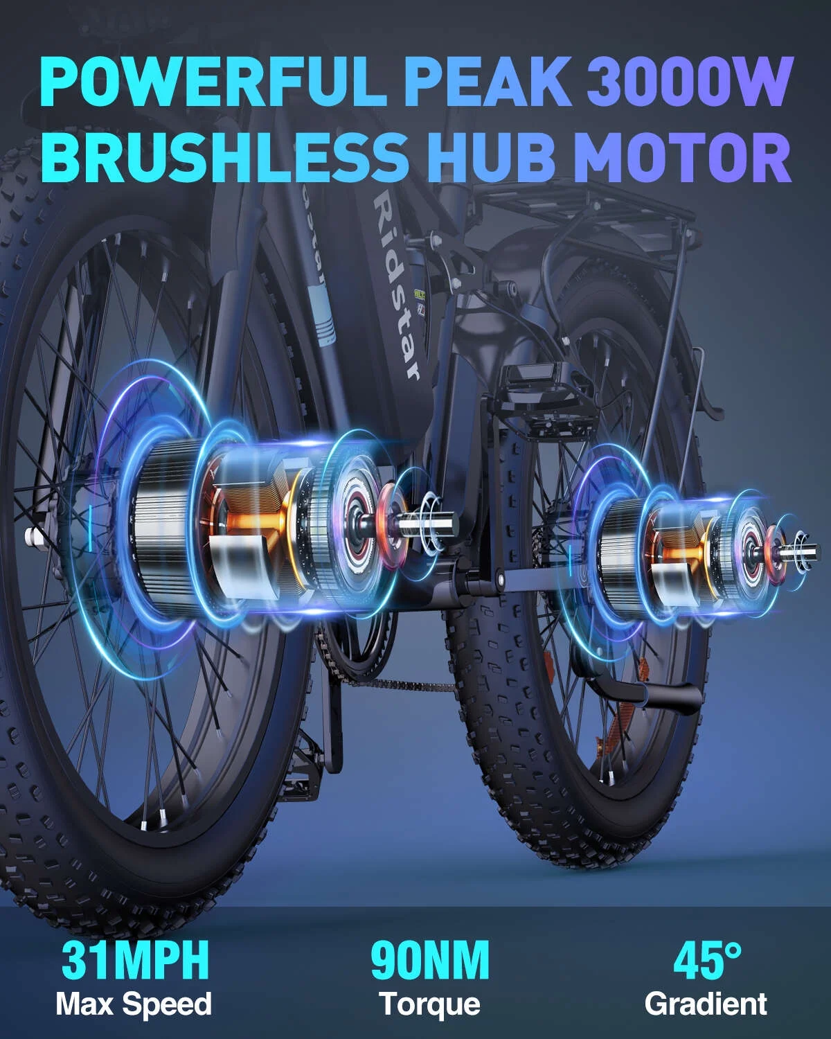 Dual Motor PEAK 3000W Electric Bike for Adults,31mph 48V 23Ah Electric Bicycle,26" Fat Tire Mountain Bike UL2849 - Image 4