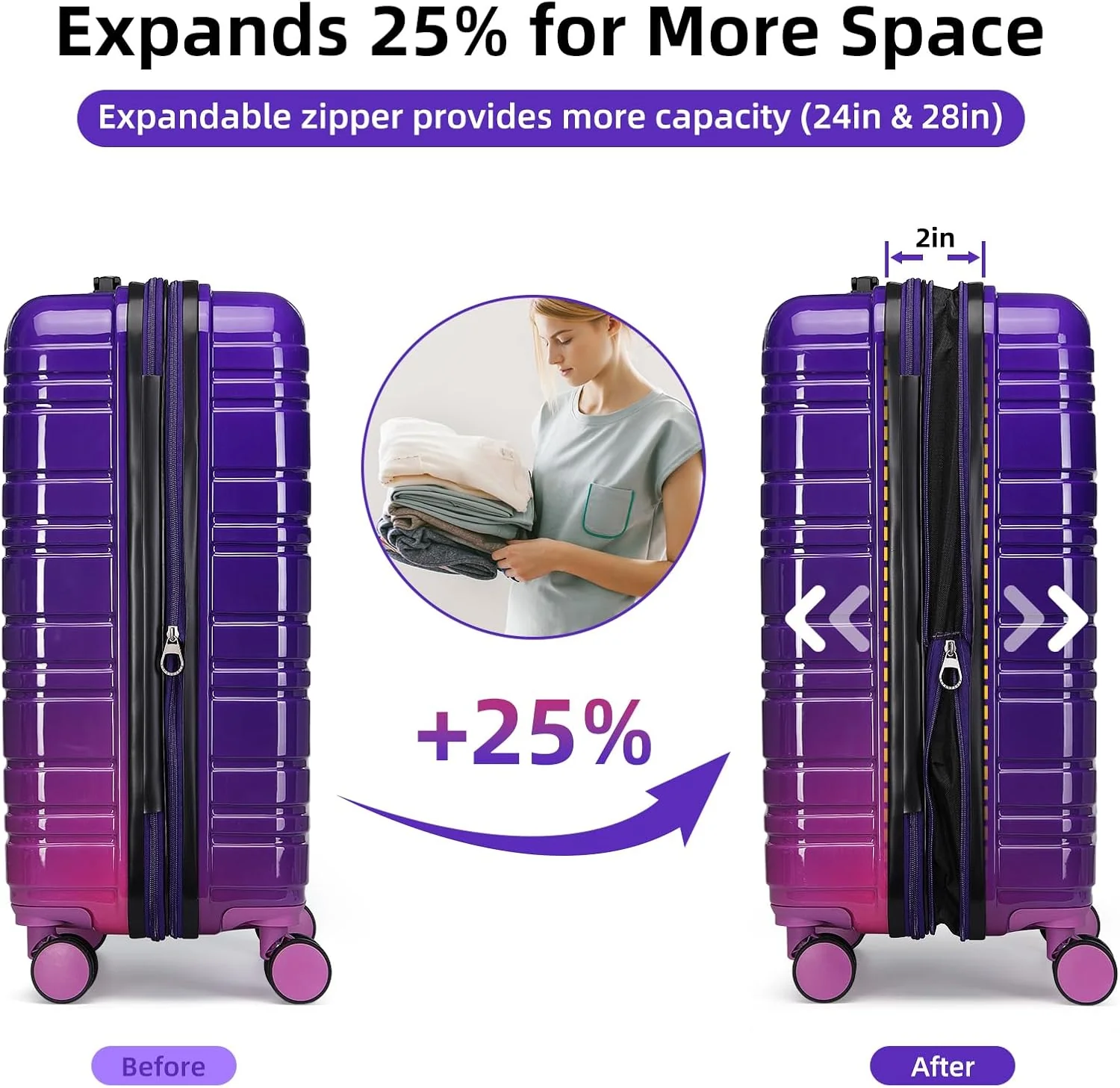 6-piece luggage set, expandable hardshell suitcase set with spinner wheels, lightweight rolling luggage set