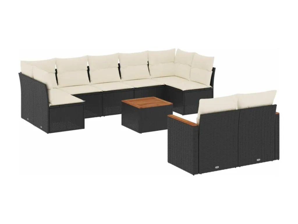 Set de sofás de jardín 10 pzas cojines ratán sintético negro