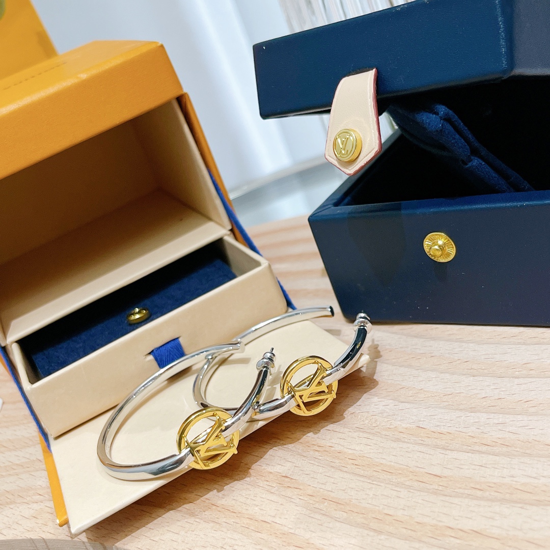Louis Vuitton Large Half Mixed Metal Color Hoop Earrings - Original Replica Club