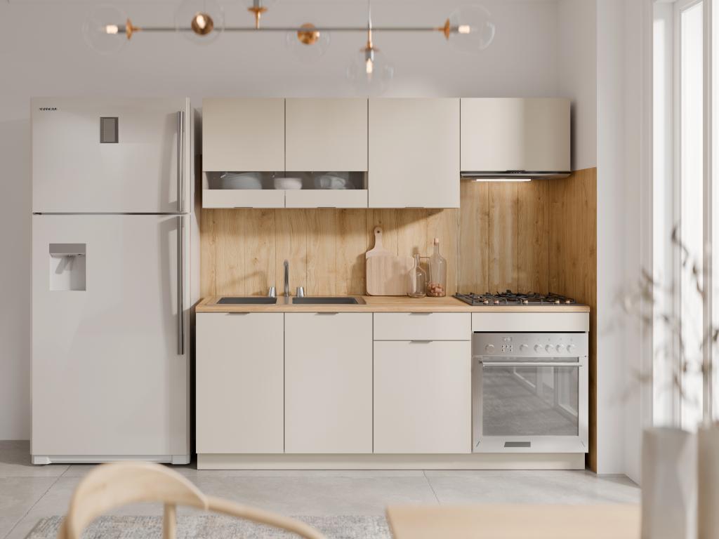 Cocina completa - Con encimera de 200 cm - Beige y Natural - CARMEO