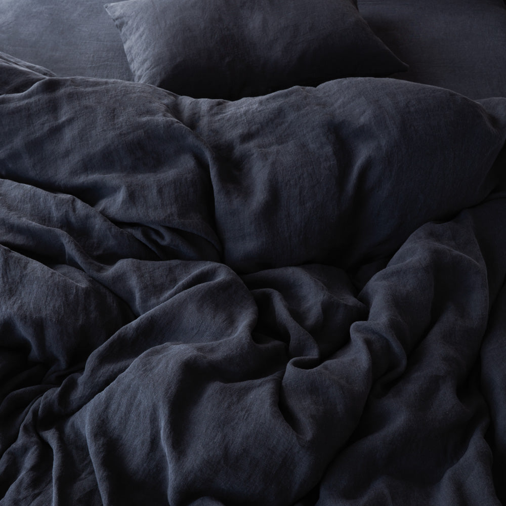 Housse de couette en lin lavé - Bleu Encre