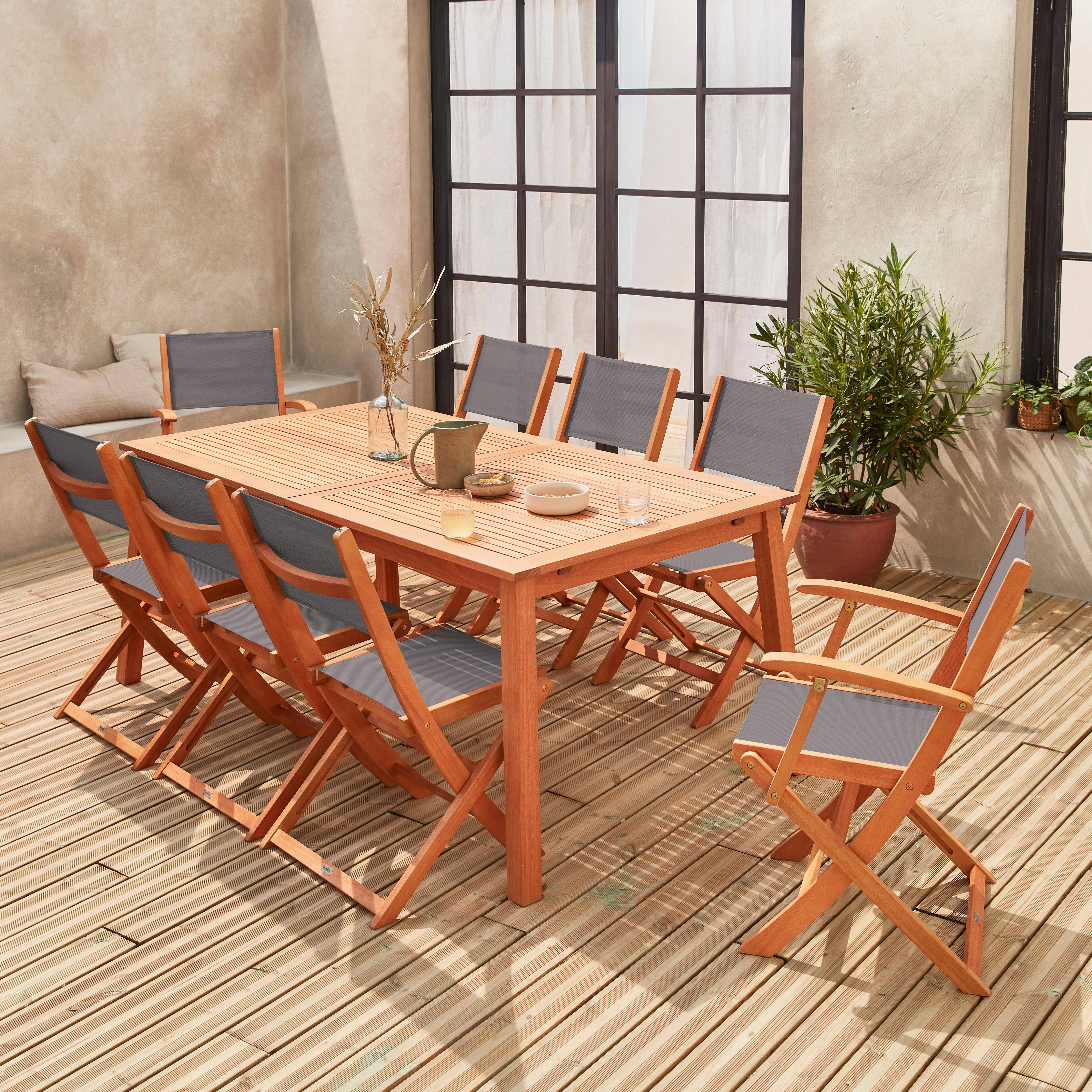 Almeria 8 - Mesa de jardín de madera extensible, 8 sillas
