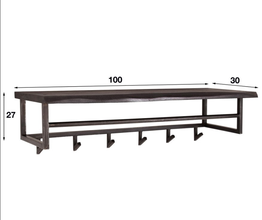 LT-Luce Kapstok Yucon Zwart Boomstam Hout 6 Haken 100cm