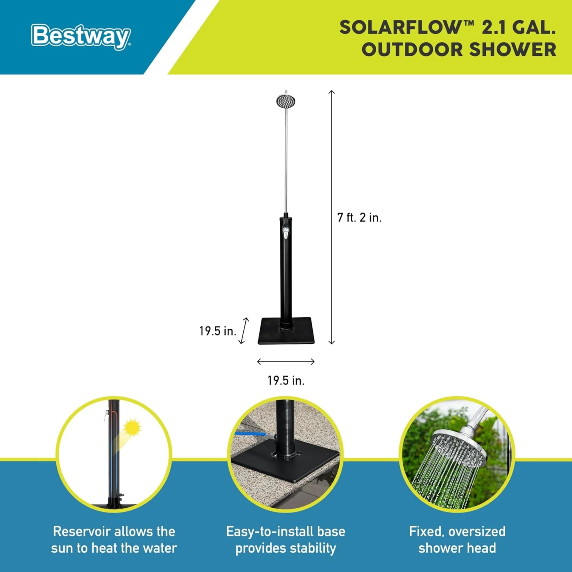 Bestway SolarFlow Outdoor Shower 2gal/8L: Oversized Shower Head and Stand, Easy Installation, & Adjustable Water Flow. Experience the ultimate convenience. - Image 8