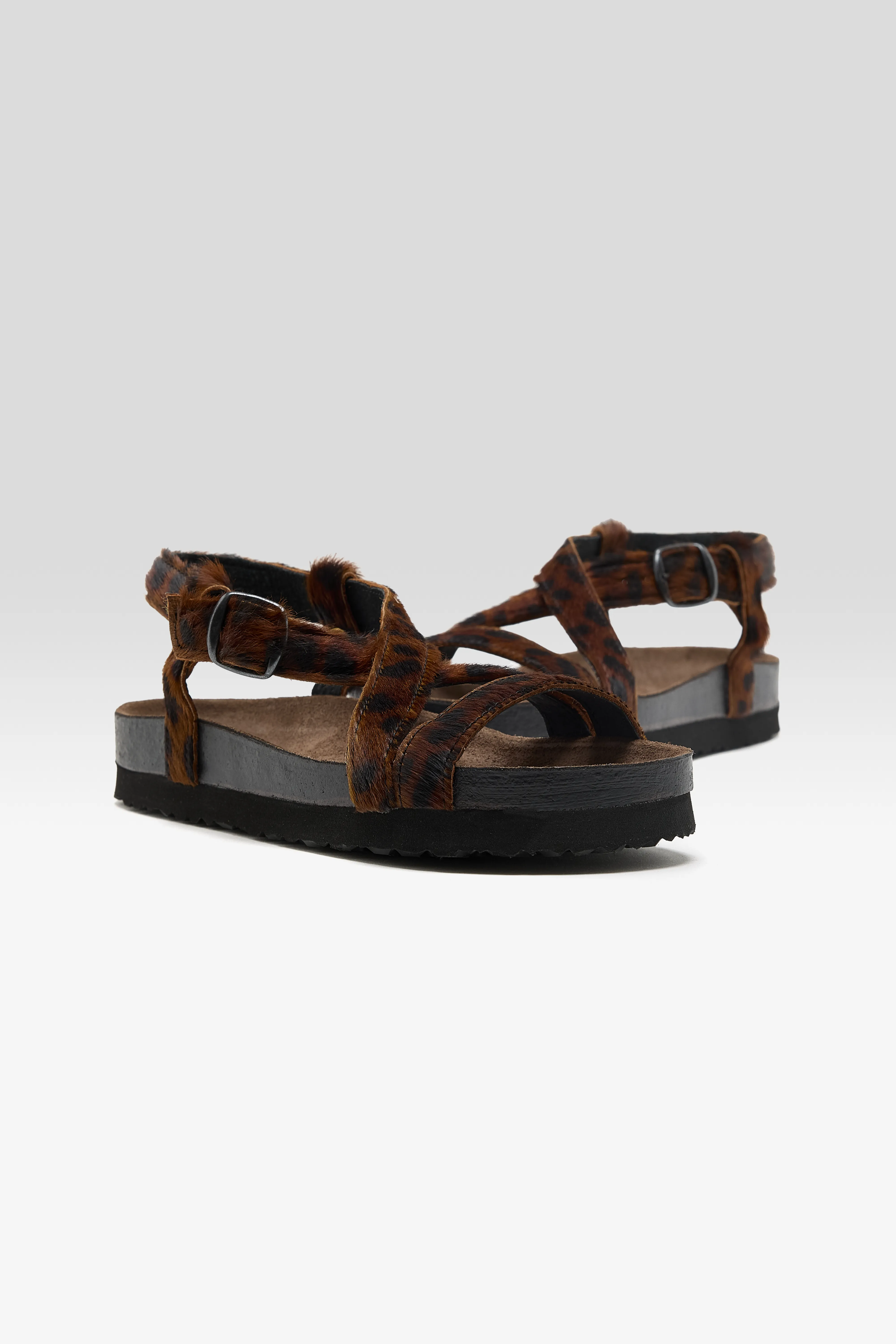 Bellerose Cheetah Ponyhair Cross Strap Sandals  (261 / W / BROWN)