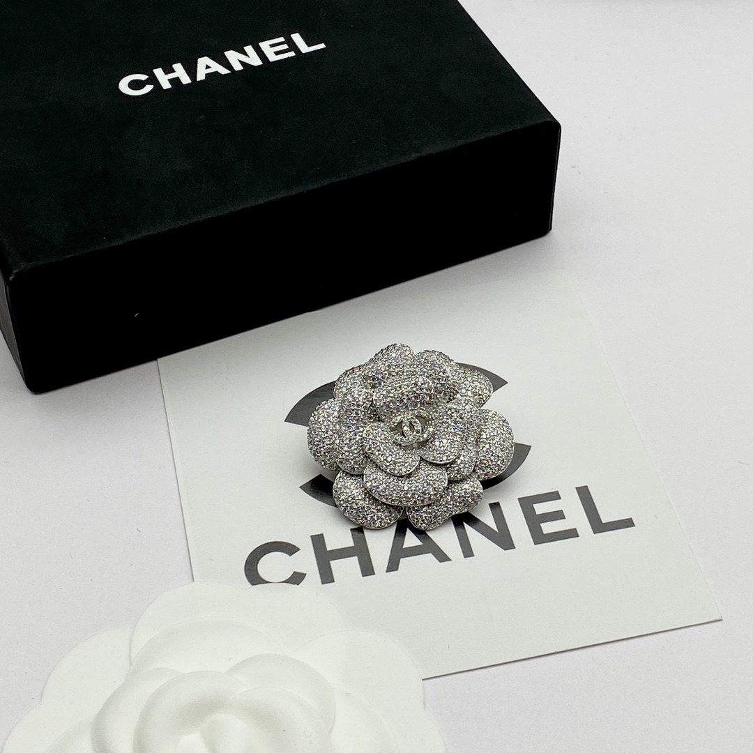 Chanel Silver Camellia Flower Brooch - Original Replica Club