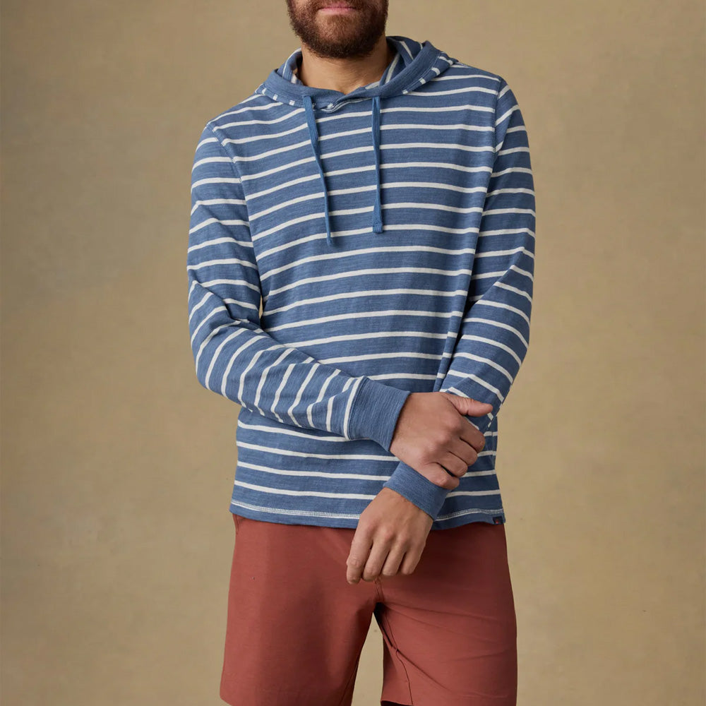 Faherty - Sweat à capuche Sunwashed - Blue Breton Stripe