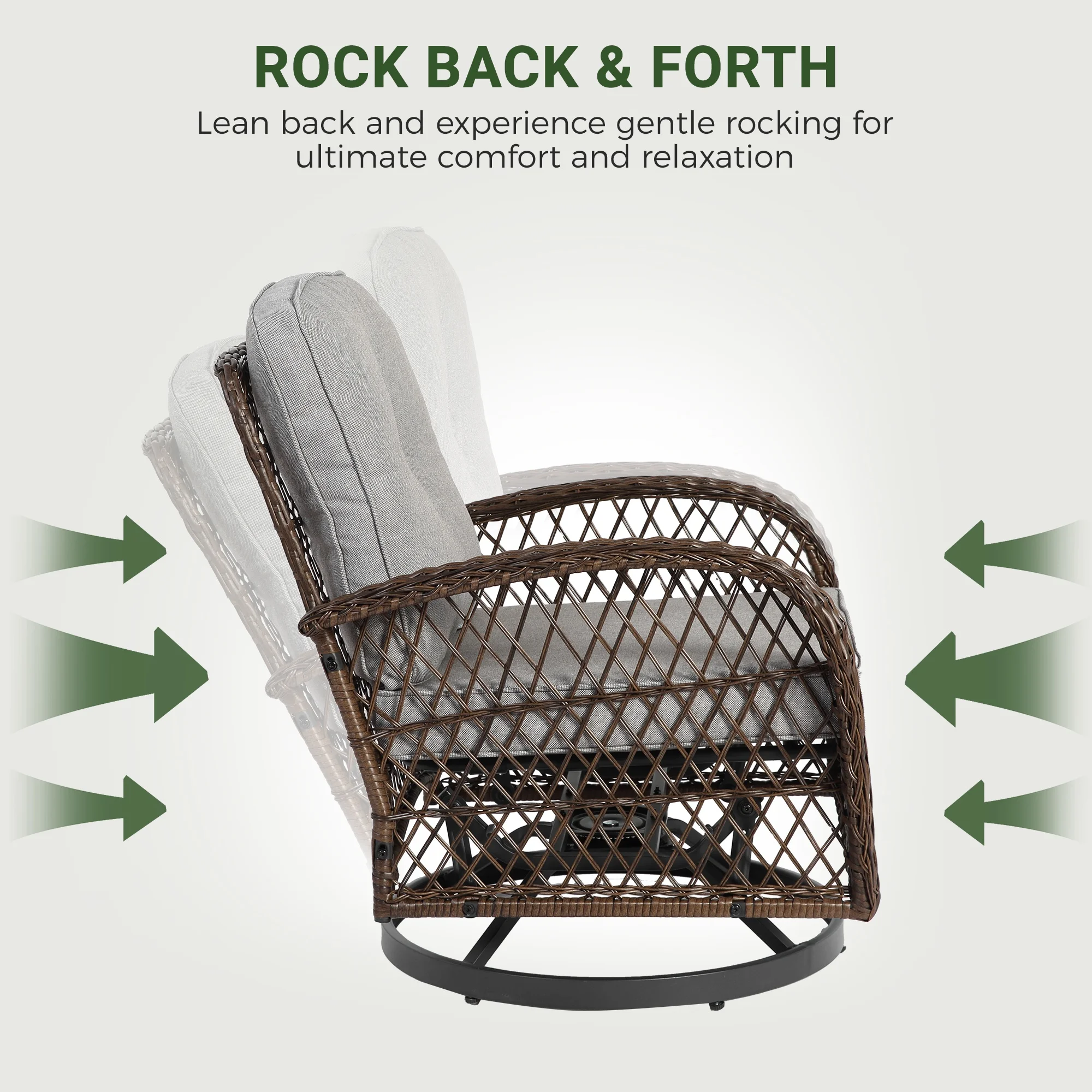 3 Piece Patio Swivel Rocker Chairs Set, 2 360-Degree Swivel Rocking Chairs with 1 Glass Top Table, PE Rattan Outdoor Bistro Set with Cushions for Balcony Deck Poolside Backyard Porch - Image 30