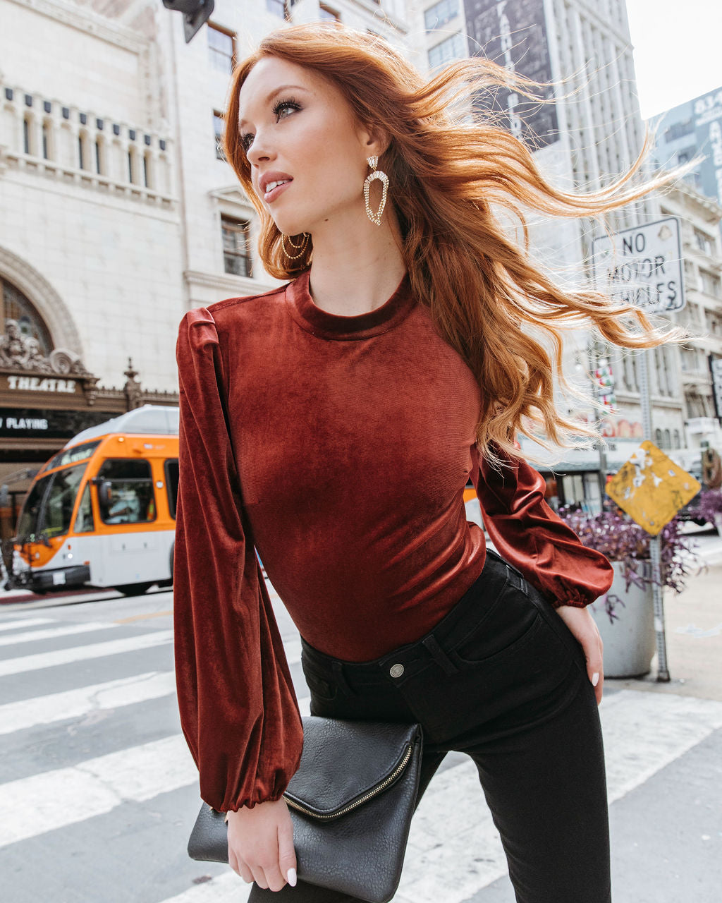 Levels Of Kindness Velvet Back Cutout Top - Rust - Se7enfashion
