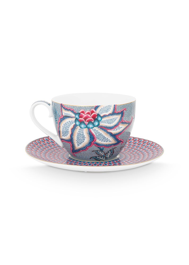 Cup & Saucer Flower Festival Light Blue