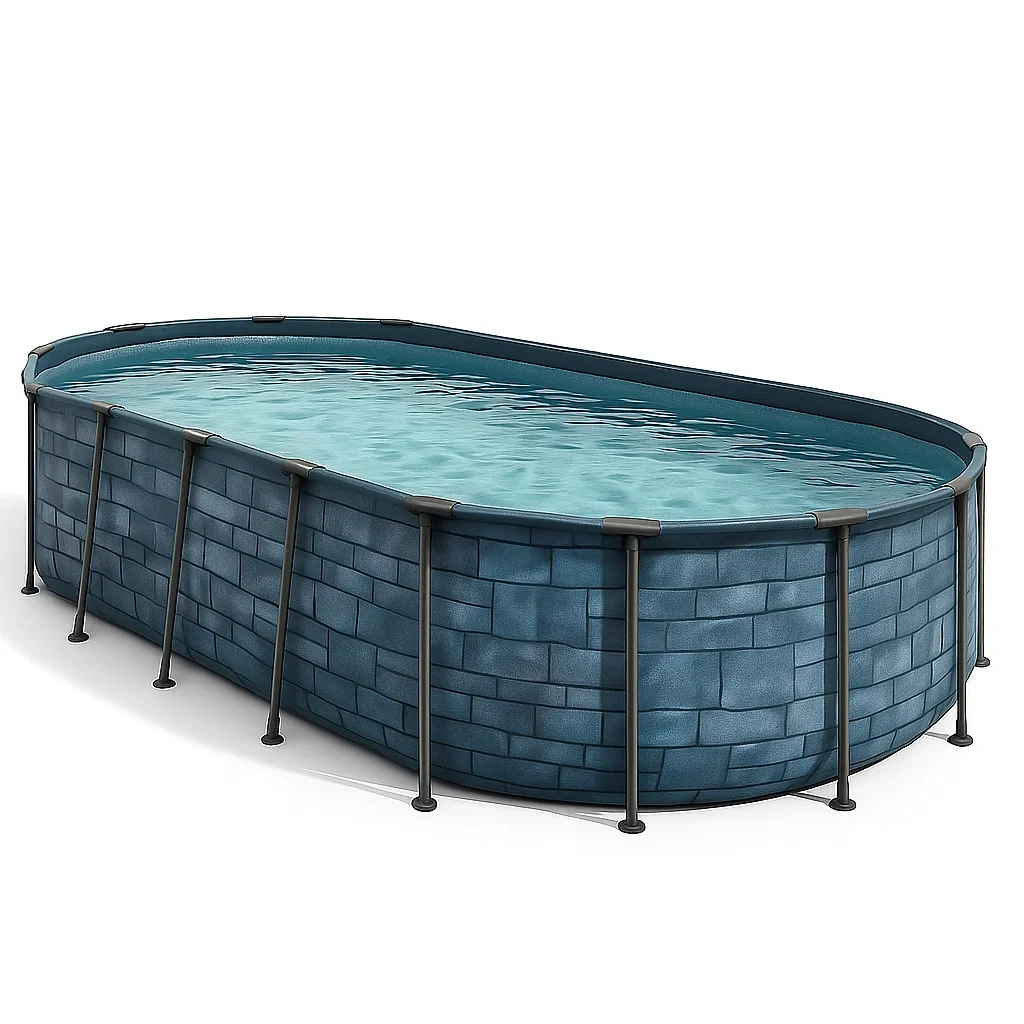 Piscina tubular ovalada desmontable con estructura de acero 472x286x104 cm azul/gris  gOzfLmA160Vc