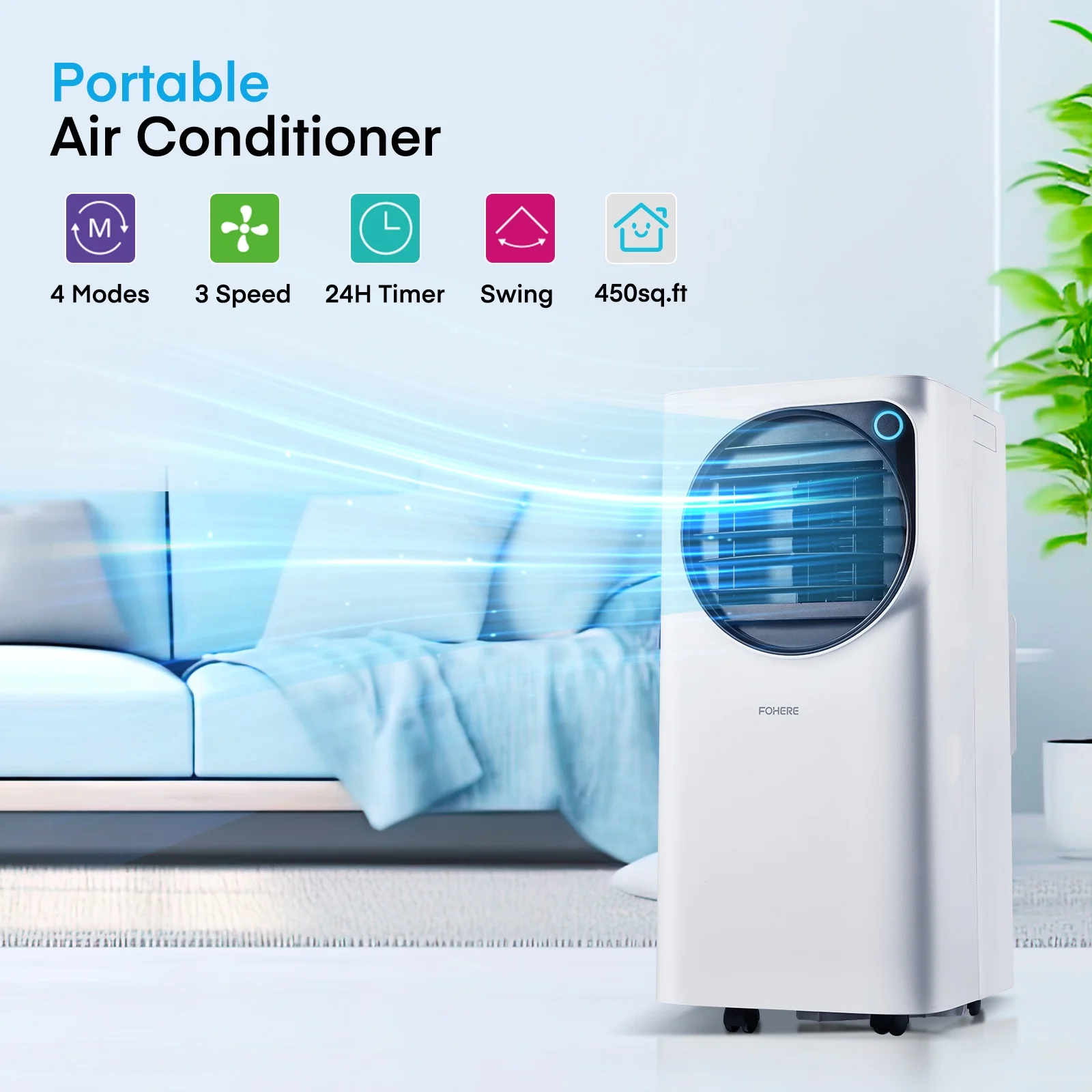 FOHERE 12000 BTU Portable Air Conditioner for Room Cooling and Heating, Covers up to 550 Sq. Ft, 4 IN 1 All Season AC Portable Air Conditioner with Remote Control and Window Kit, White - Image 12
