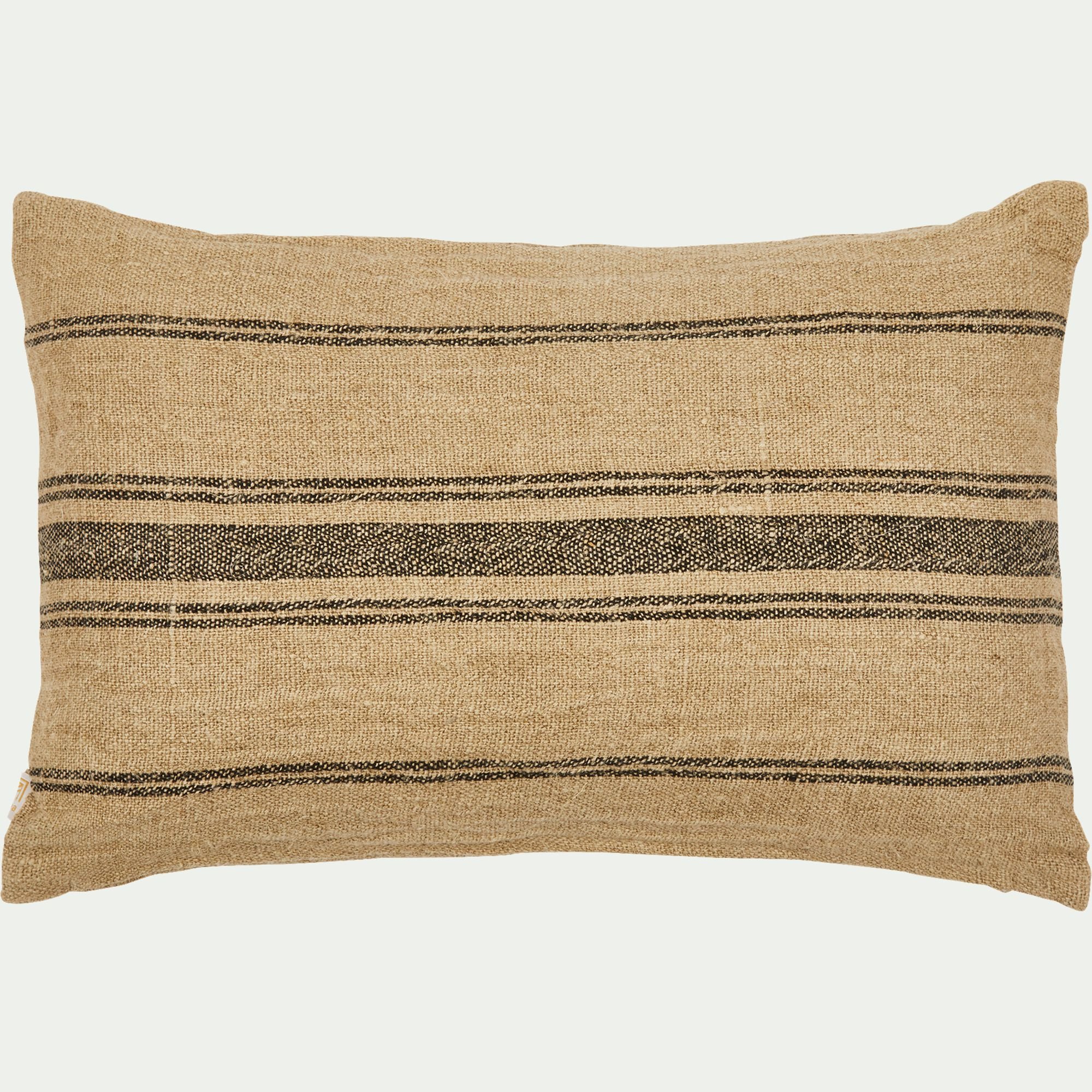 OASIS - Coussin à rayures en lin 30x50cm - naturel et noir