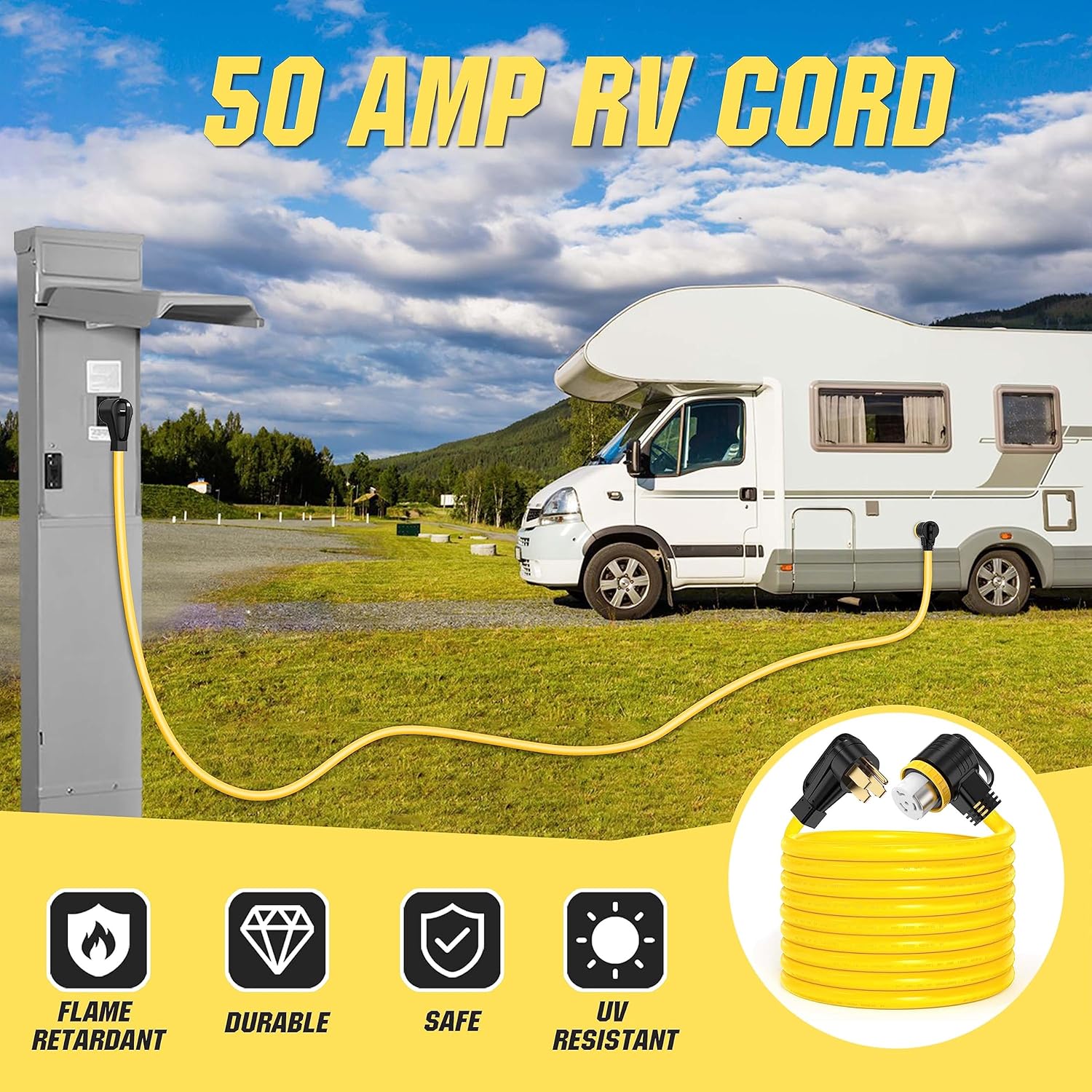 50 Feet 50 Amp RV/Generator Cord, 6/3+8/1 Gauge STW Wire - NEMA 14-50P To SS2-50R - Image 6 50 Feet 50 Amp RV/Generator Cord, 6/3+8/1 Gauge STW Wire - NEMA 14-50P To SS2-50R - Image 6